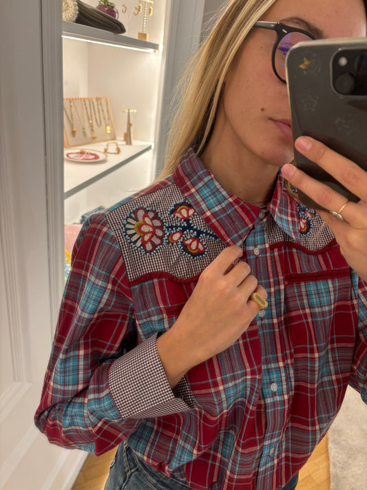 Camicia Check con Dettagli e Perline